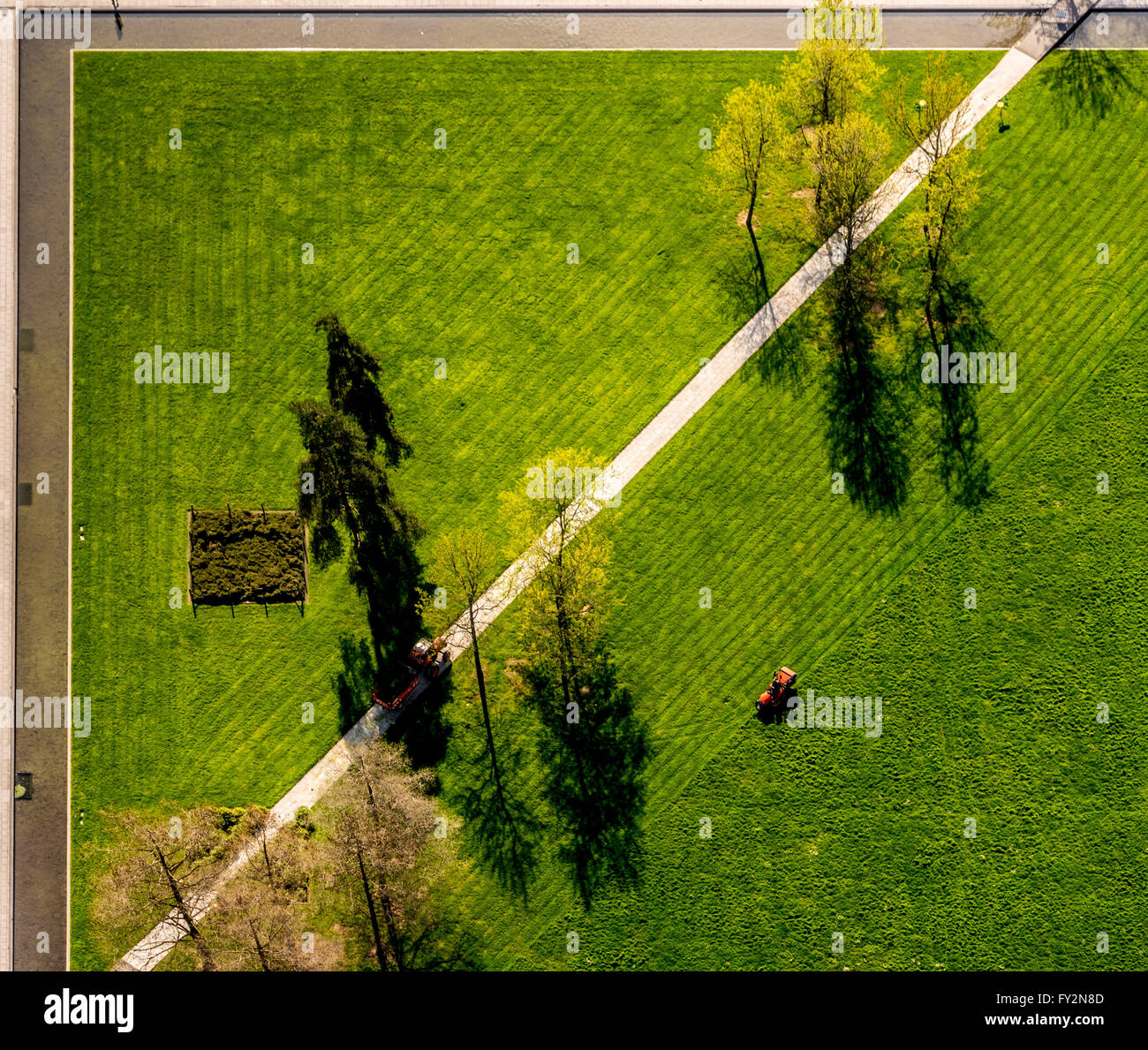 Grass cutting seen from above in Parc André Citroën, Paris, France. Stock Photo