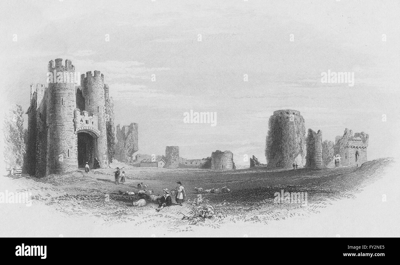 WALES: Pembroke Castle, Great Court-Bartlett, antique print c1860 Stock Photo
