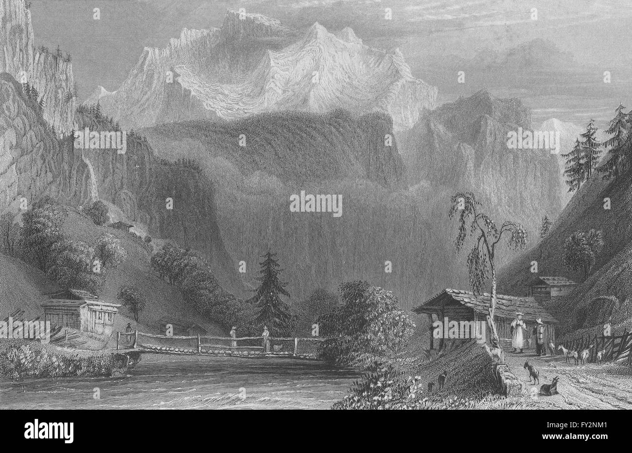 SWITZERLAND: The Jungfrau (Bernese Oberland). BARTLETT, antique print 1836 Stock Photo