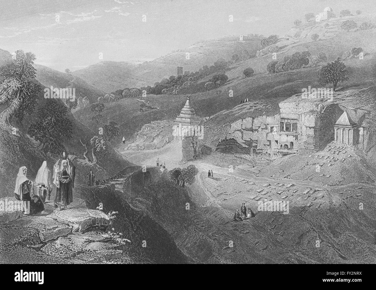 ISRAEL: Tombs, valley of Jehoshaphat-Bartlett, antique print 1847 Stock Photo