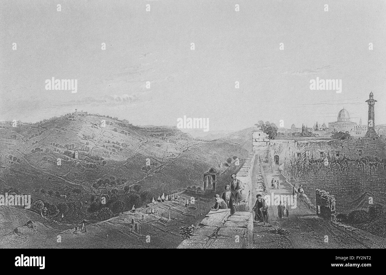 ISRAEL: Mount of Olives, from Wall-Bartlett, antique print 1847 Stock Photo