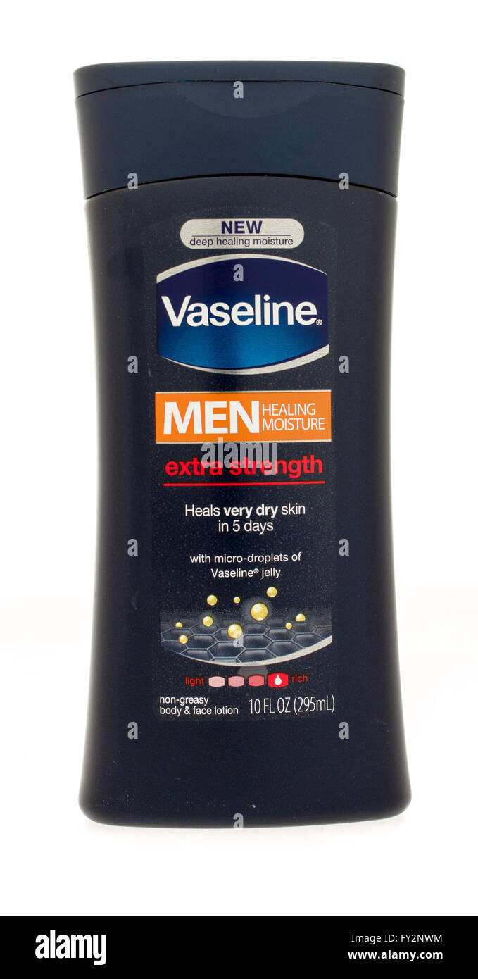 Winneconne, WI -22 Oct 2015: Bottle of Vaseline for men body lotion - Stock Image