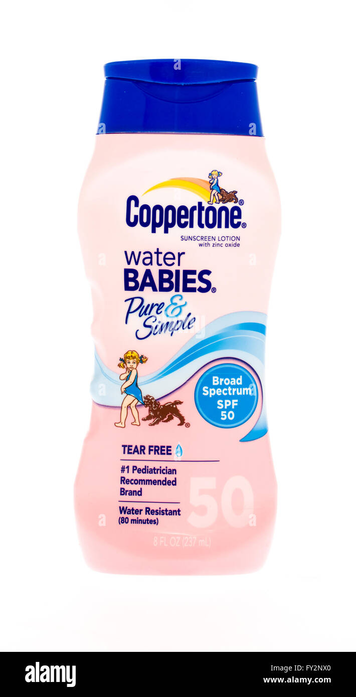 Winneconne, WI - 20 April 2015:  Bottle of Coppertone sunblock. Stock Photo