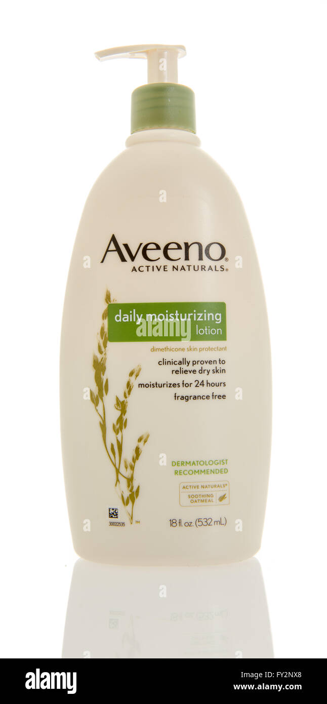 Winneconne, WI - 5 March 2016:  A bottle of Aveeno daily moisturizing lotion. Stock Photo