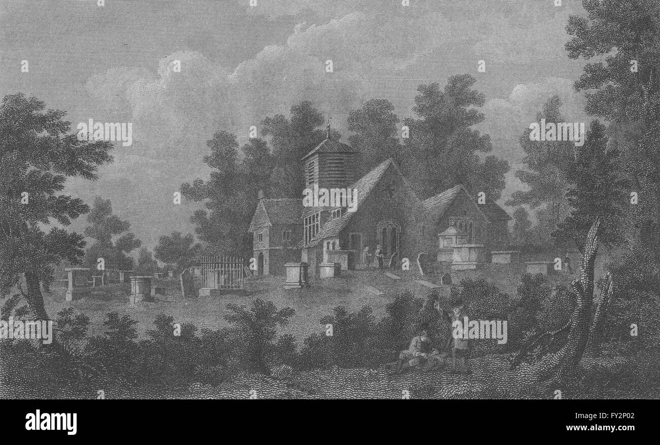 HAMPSTEAD: The Old church, antique print 1814 Stock Photo