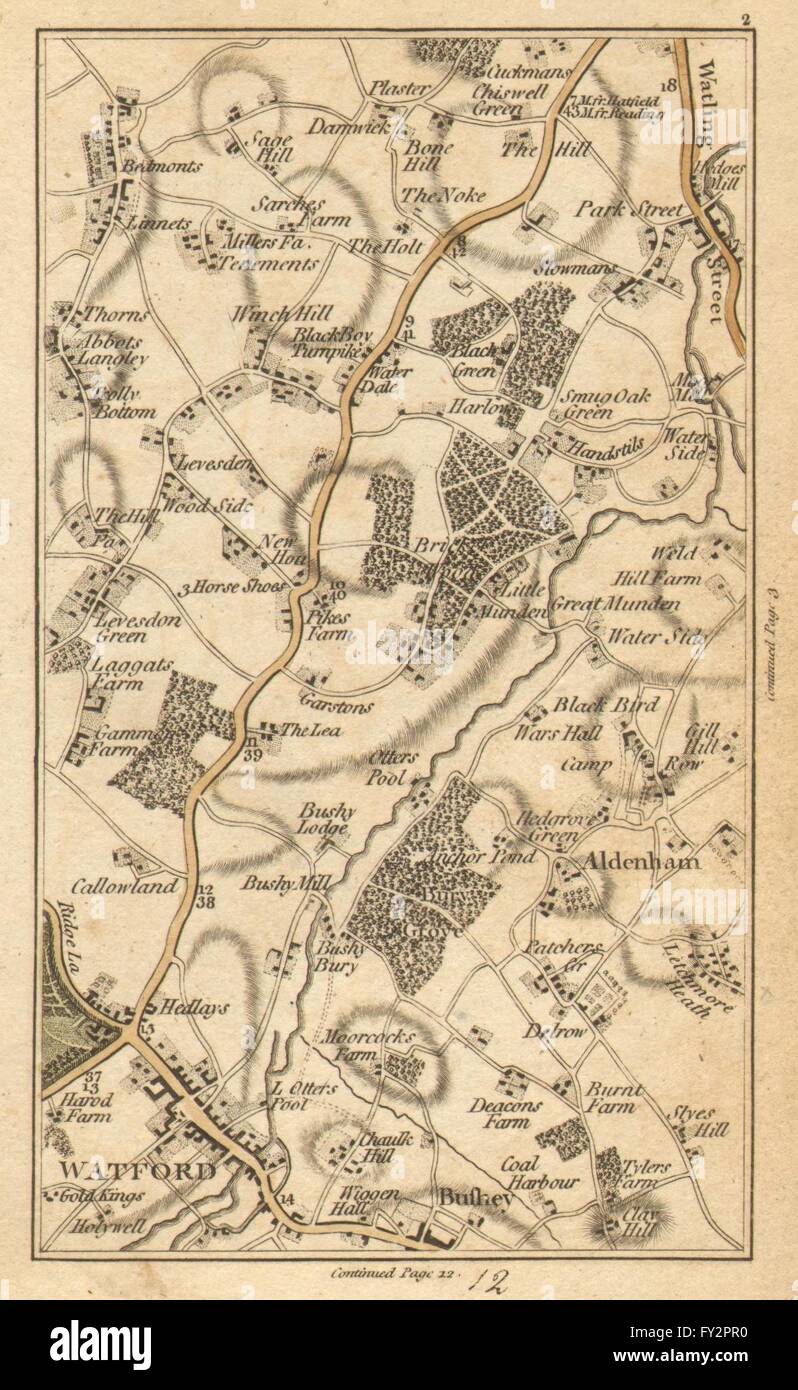 WATFORD: Aldenham,Bricket Wood,Chiswell Green,Bushey,Abbots Langley, 1786 map Stock Photo
