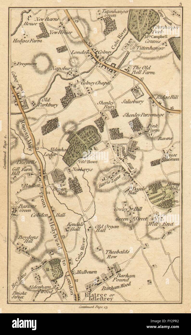 BOREHAMWOOD: Elstree,London Colney Street,St Albans,Radlett,Shenley, 1786 map Stock Photo