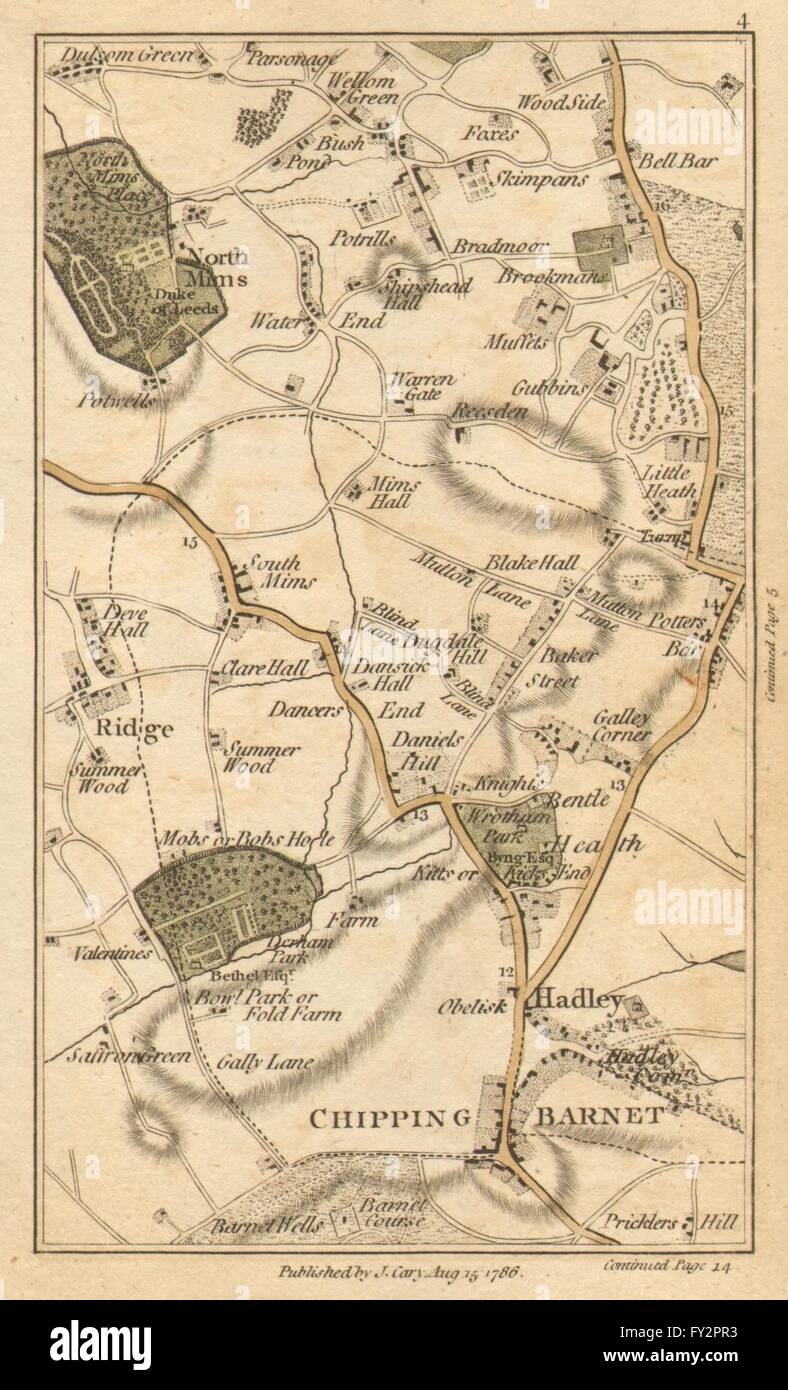 POTTERS BAR: Barnet,Welham Green,Monken Hadley,Borehamwood,N/S Mimms, 1786 map Stock Photo