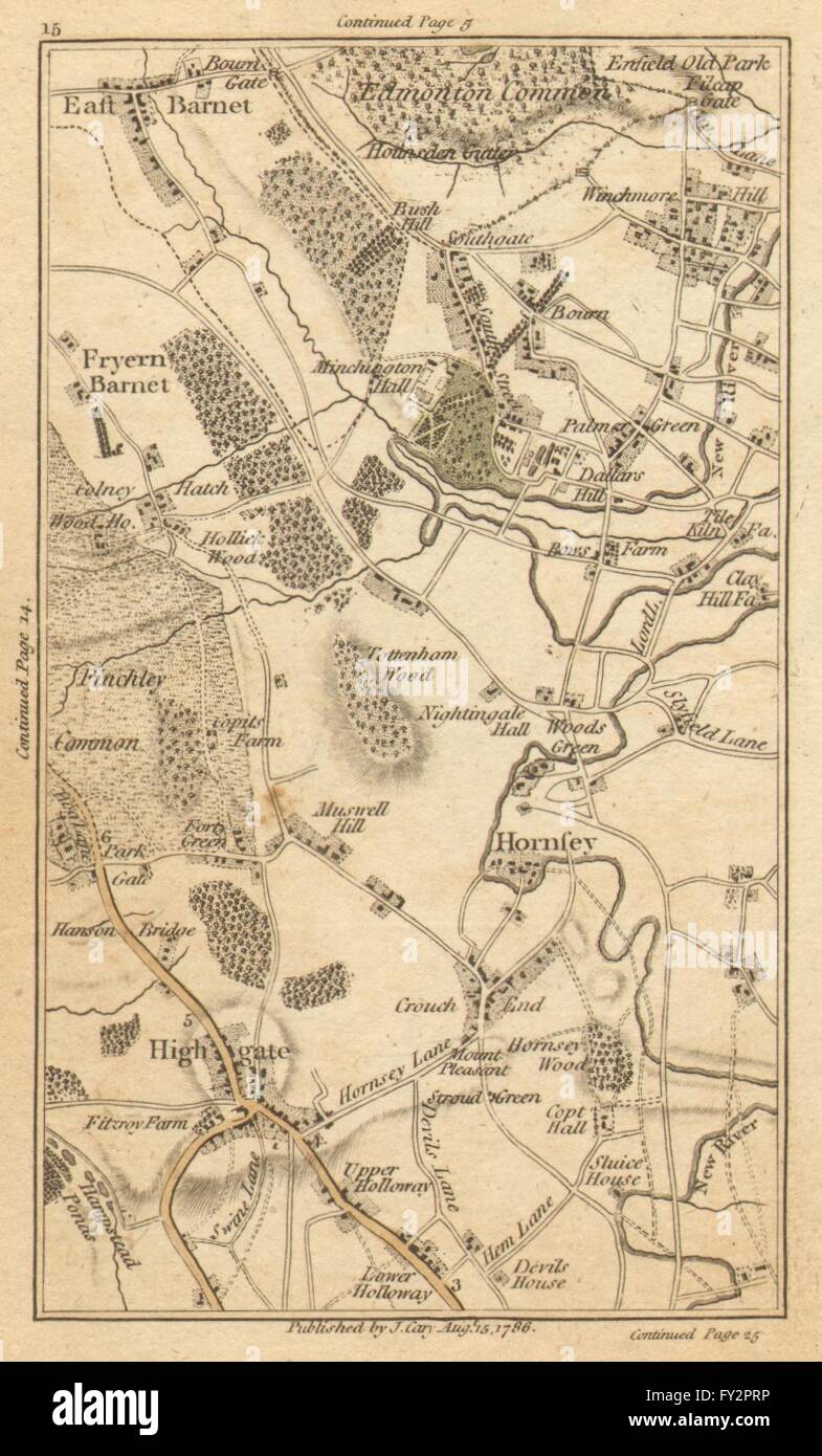 HIGHGATE: East/Friern Barnet,Hornsey,Edmonton,Southgate,Wood Green, 1786 map Stock Photo
