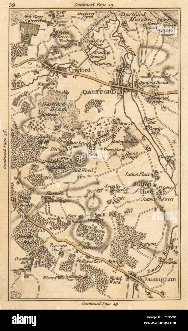 DARTFORD:Crayford,Bexley,Sutton at Hone,Farningham,Wilmington,Swanley, 1786 map Stock Photo
