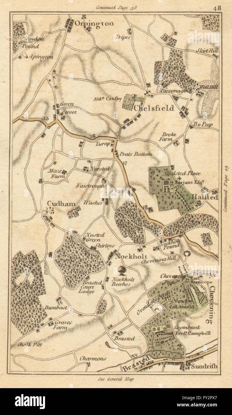ORPINGTON: Chelsfield,Halsted,Chudham,Knockholt,Chevening,Sundridge, 1786 map Stock Photo