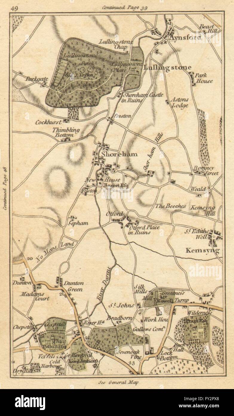 SEVENOAKS: Riverhead,Eynsford,Lullingstone,Shoreham,Kemsing,Otford, 1786 map Stock Photo