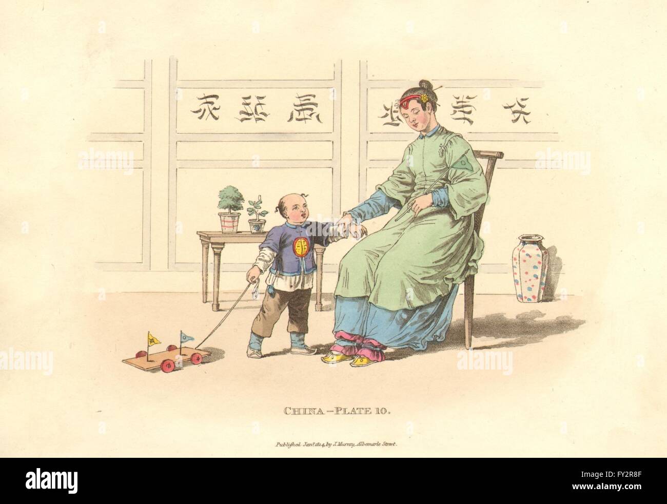 CHINA. Lady, Son. Head dress. Mutilated ft binding. ALEXANDER , old print 1814 Stock Photo