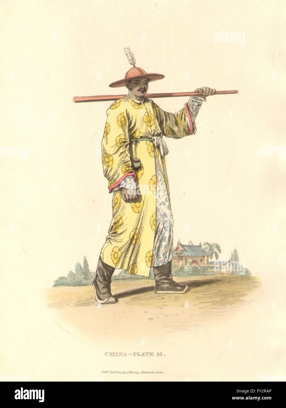 CHINA. A Sedan Bearer. Yellow vest- Imperial colour. ALEXANDER , print 1814  Stock Photo - Alamy