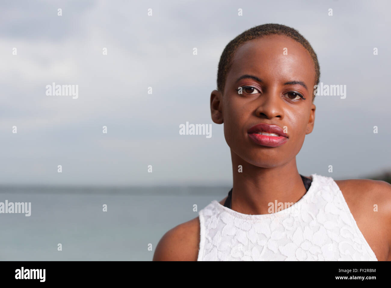 Woman with a bald head Stock Photo