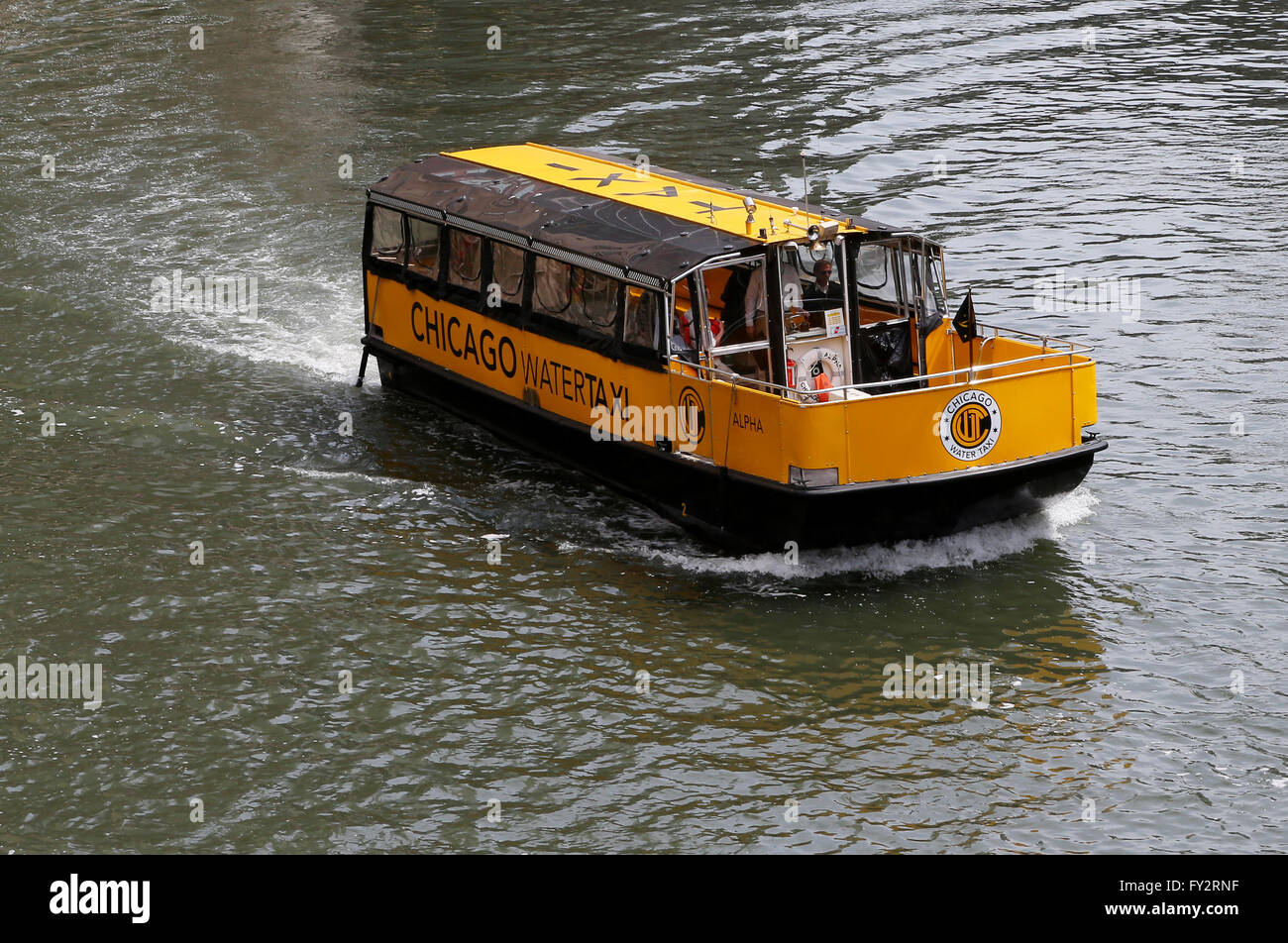 A Chicago water taxi makes its way up the Chicago River in Chicago, Illinois, United States of America Stock Photo