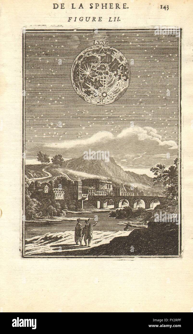 THE MOON: 'Lune'. Showing craters, topographical features. MALLET, print 1683 Stock Photo