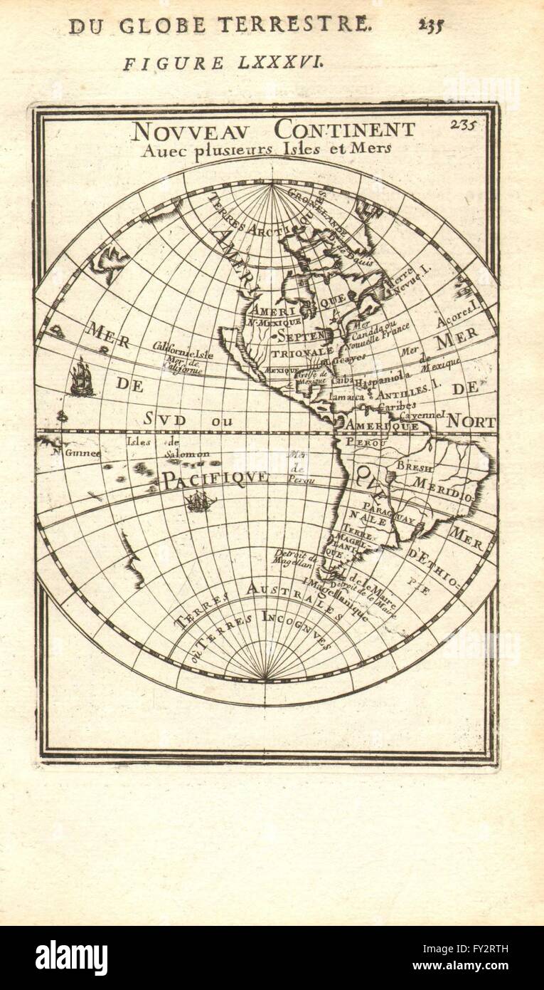 WESTERN HEMISPHERE: shows California as an Island. MALLET, 1683 antique map Stock Photo