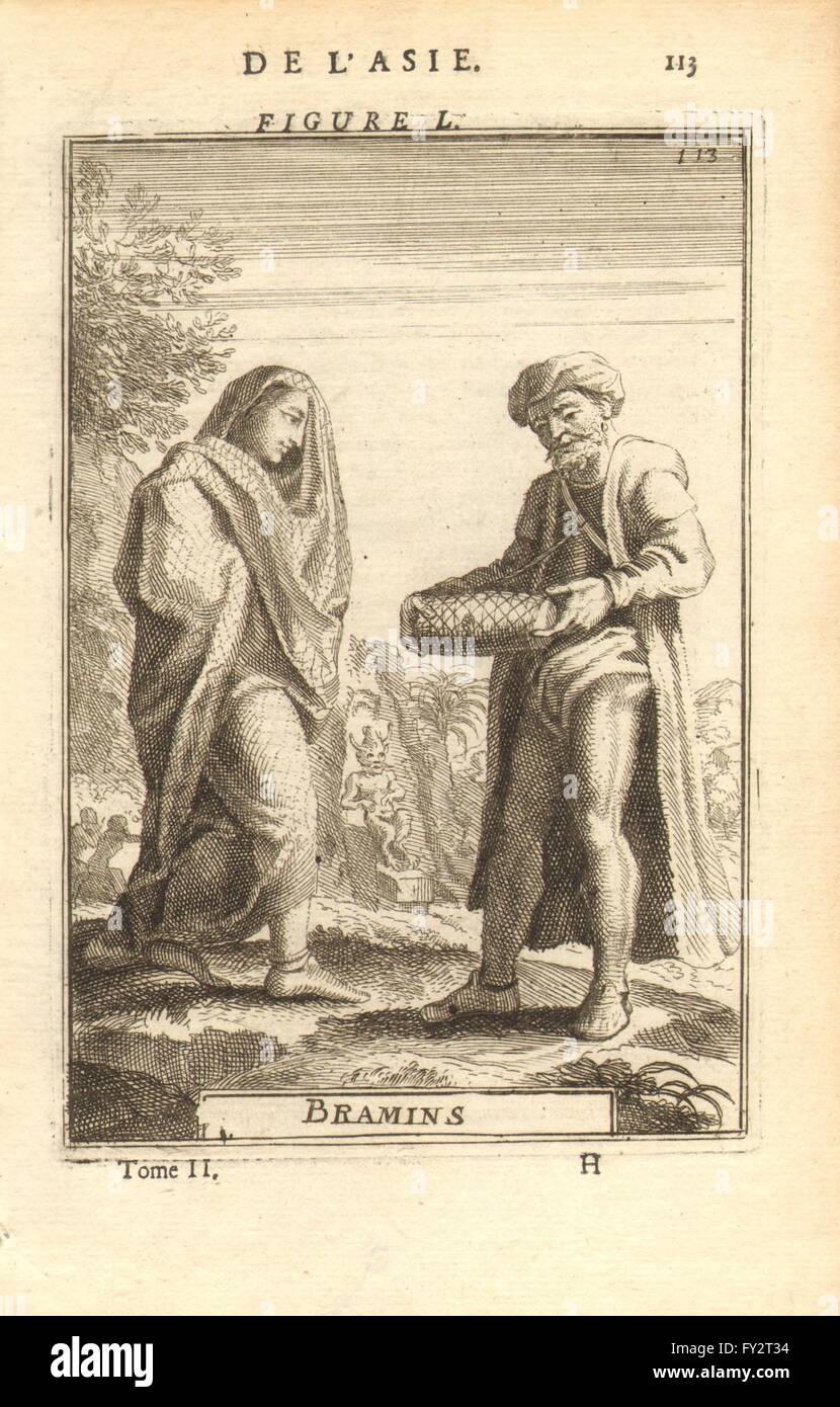INDIA: Brahmin man & woman. Scholar caste. Hinduism. 'Bramins'. MALLET, 1683 Stock Photo