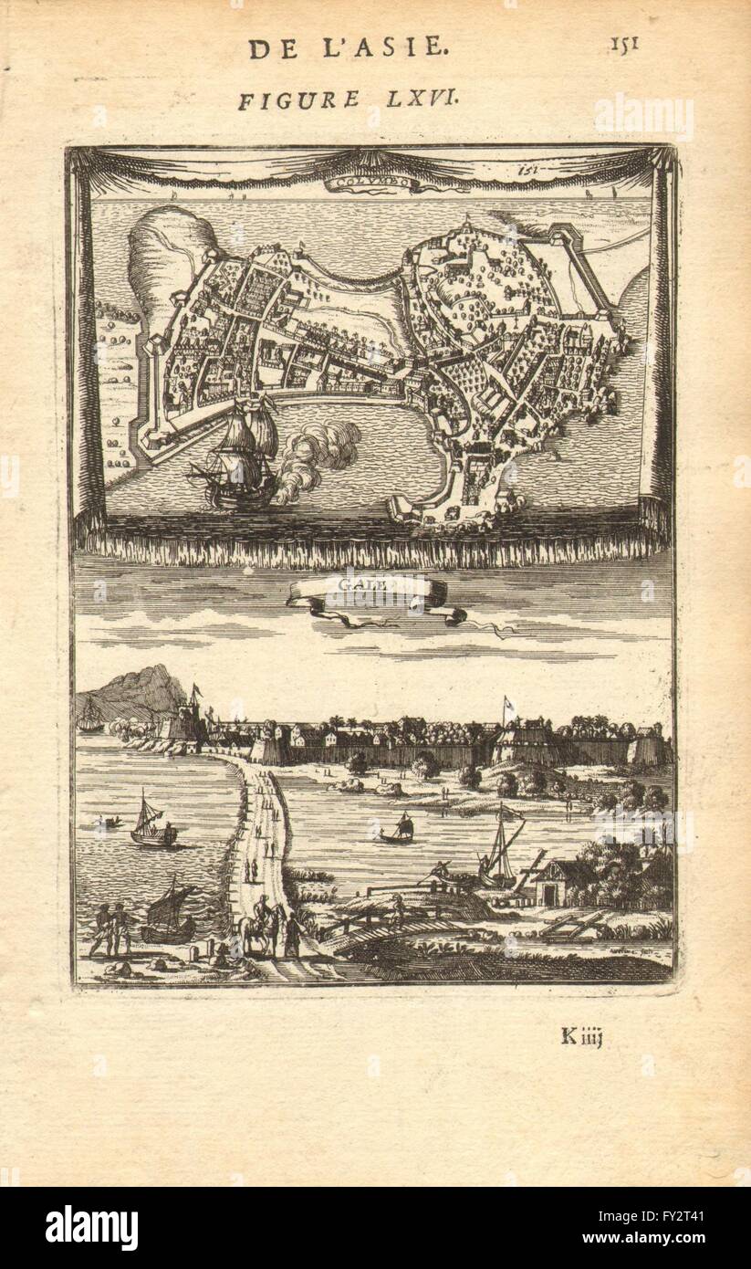 CEYLON (SRI LANKA) : Map of Colombo & view of Galle. MALLET, 1683 Stock Photo