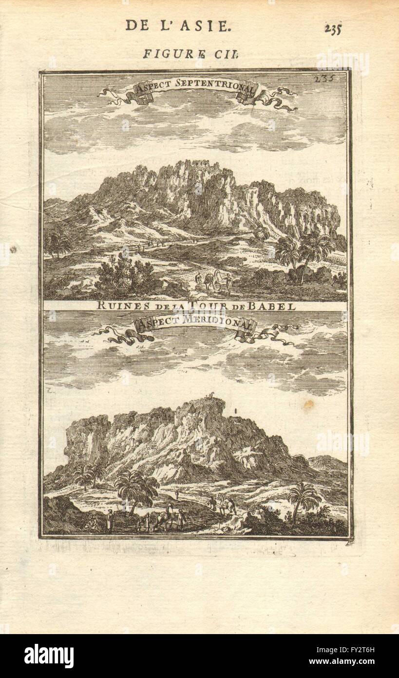 TOWER OF BABEL: Ruins from the north & south. Mesopotamia. Babylon. MALLET, 1683 Stock Photo