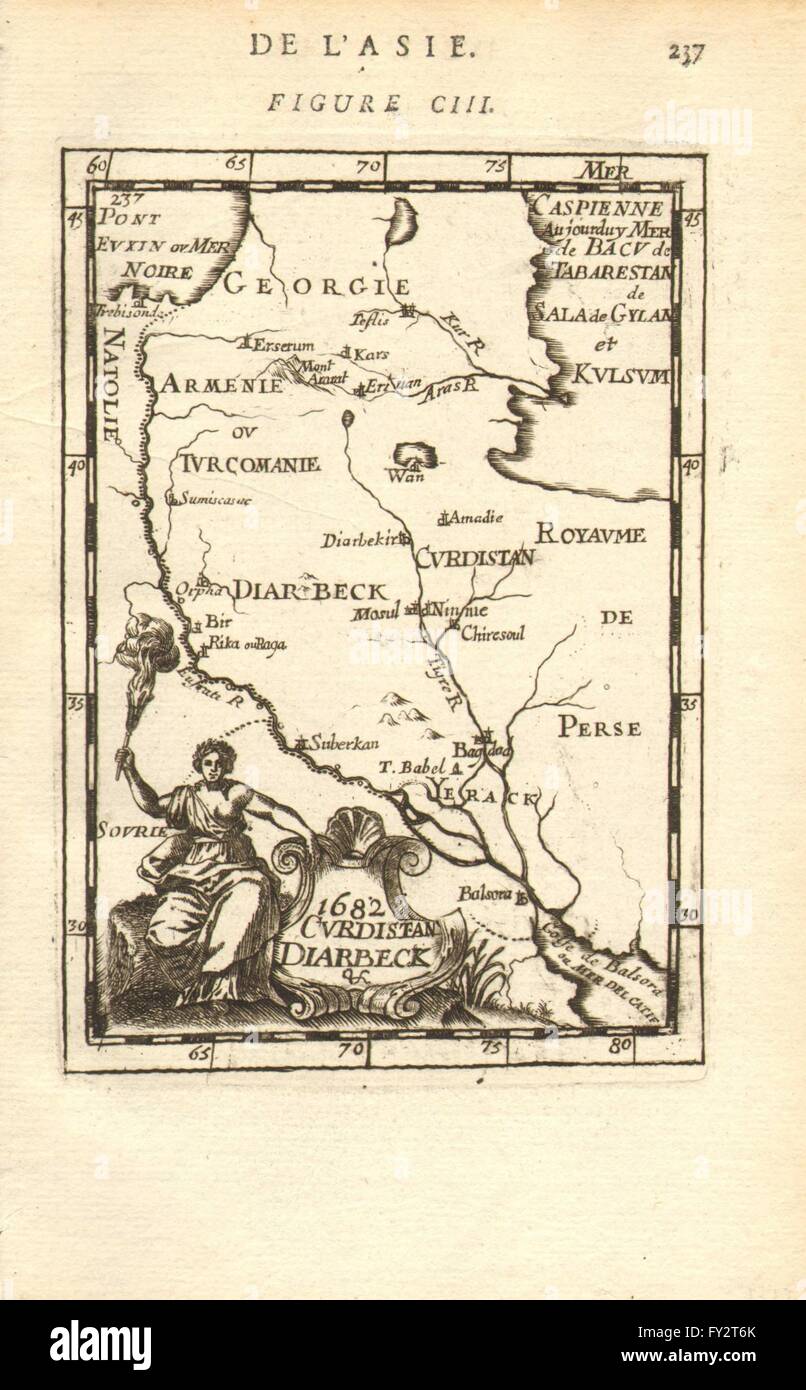 MIDDLE EAST/CAUCASUS:Kurdistan Diyarbakir Yerack(Iraq)Armenia.MALLET, 1683 map Stock Photo