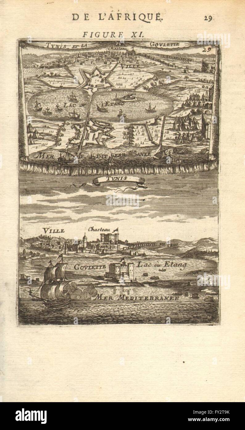 TUNISIA View & map of 'Tunis et la Goulette'. Kasbah castle port