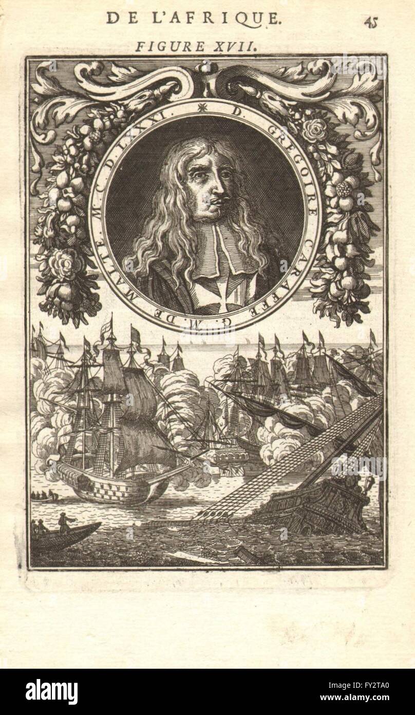 GRAND MASTER GREGORIO CARAFA: & Malta/Venetian v Ottoman fleet 1659. MALLET 1683 Stock Photo