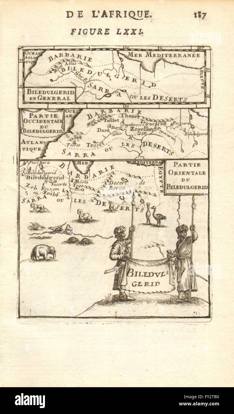 NORTH AFRICA: 'Biledulgerid', a former North African country. MALLET, 1683 map Stock Photo