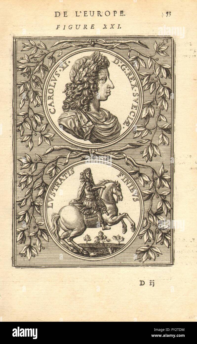 KING CHARLES(KARL)XI SWEDEN:'Carolus Rex Sveciae.Lustratis Finibus.Mallet, 1683 Stock Photo