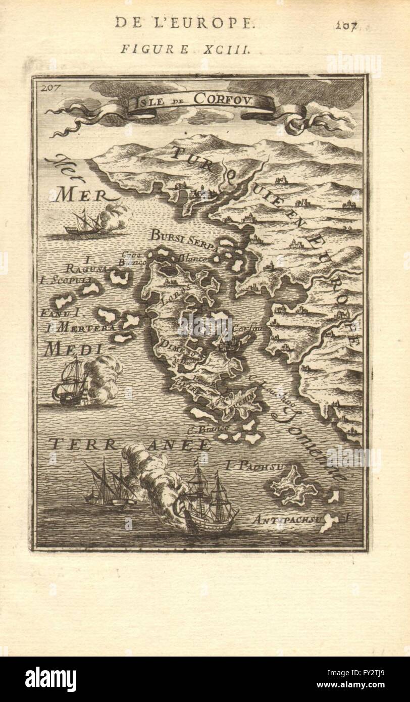 IONIAN ISLANDS: Corfu/Kerkyra Κέρκυρα Paxos Antipaxos. Greece. MALLET, 1683 map Stock Photo