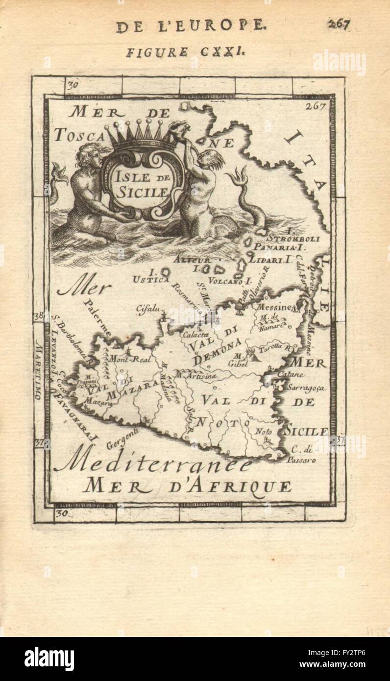 SICILY: Sicilia. Decorative map. 'Isle de Sicile'. Italy. MALLET, 1683 Stock Photo