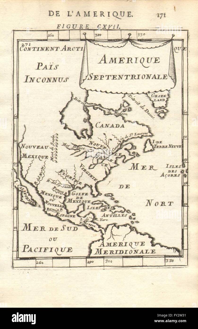 NORTH AMERICA:Shows California as an Island.N Canada'Inconnus'.MALLET, 1683 map Stock Photo