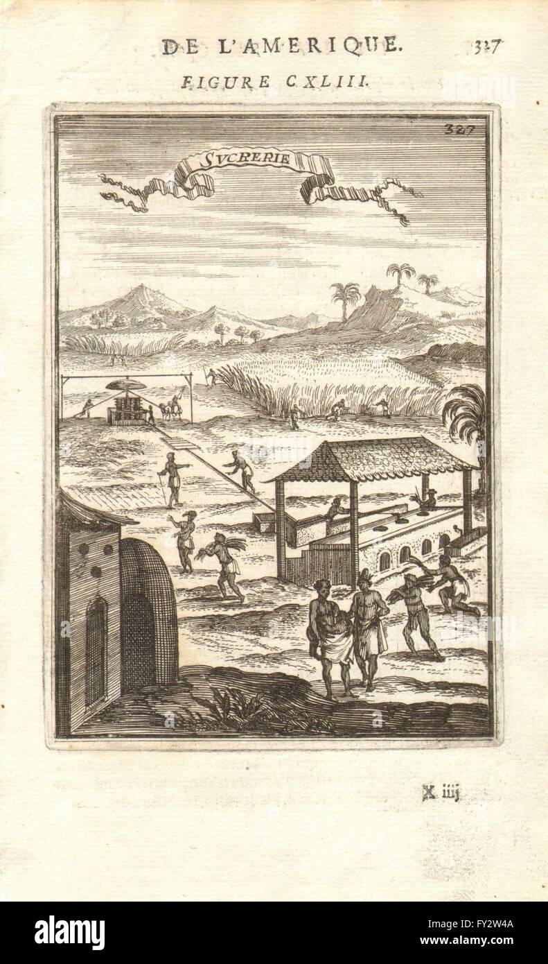 WEST INDIES: Sugarcane plantation & press/mill. Slaves. ' Sucrerie'. MALLET 1683 Stock Photo