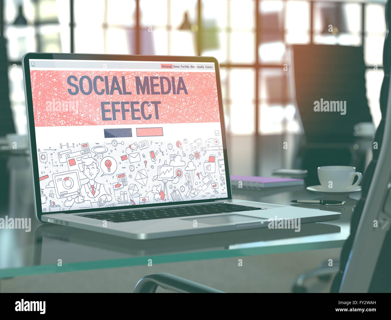 Social Media Effect Concept on Laptop Screen. Stock Photo