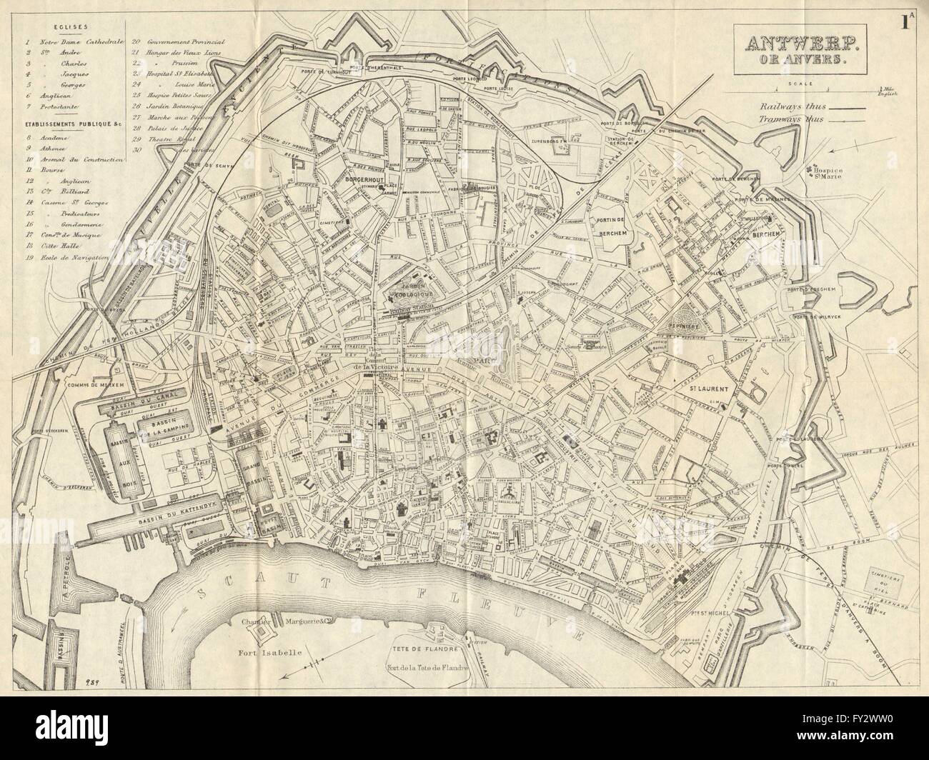 ANTWERP ANVERS ANTWERPEN: Antique town plan. City map. Belgium ...