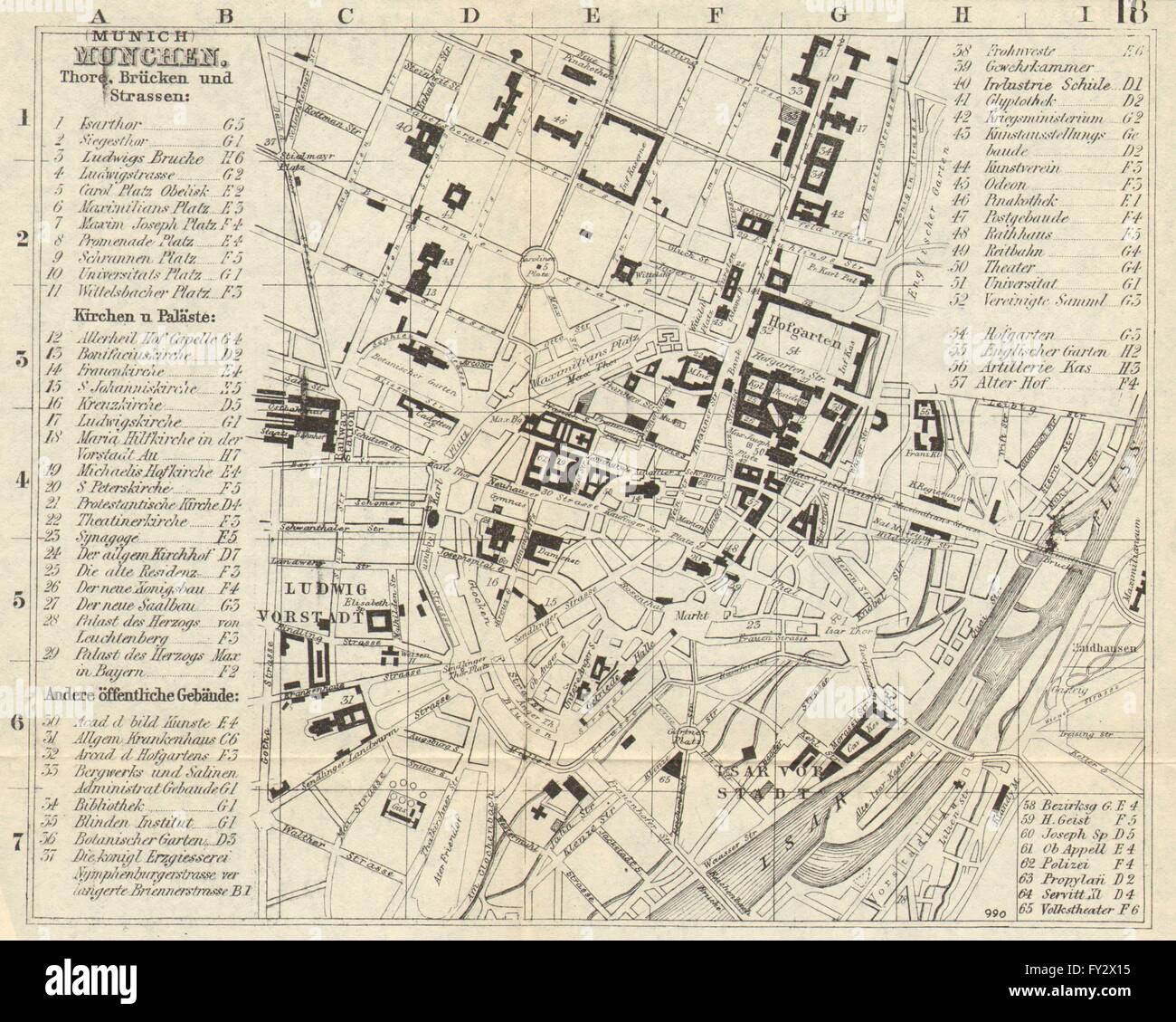 Munich Munchen Munchen Antique Town Plan City Map Germany Stock