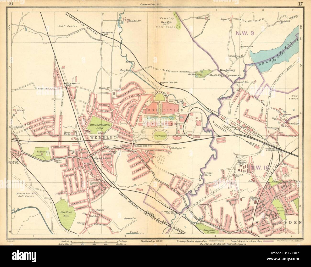 LONDON NW: Wembley Stadium & Exhibition Sudbury Willesden Neasden, 1925 map Stock Photo