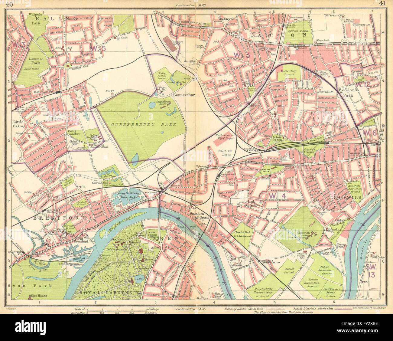 Bedford Park Chiswick Map London W:ealing Brentford Acton Chiswick Bedford Park Kew Gunnersbury, 1925  Map Stock Photo - Alamy