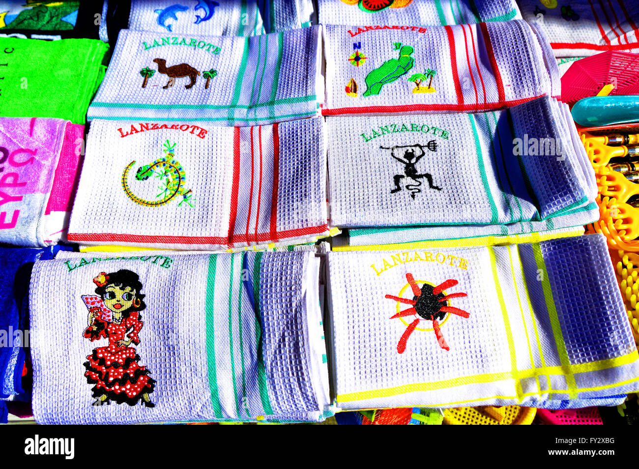 Lanzarote tea towel souvenirs Stock Photo Alamy