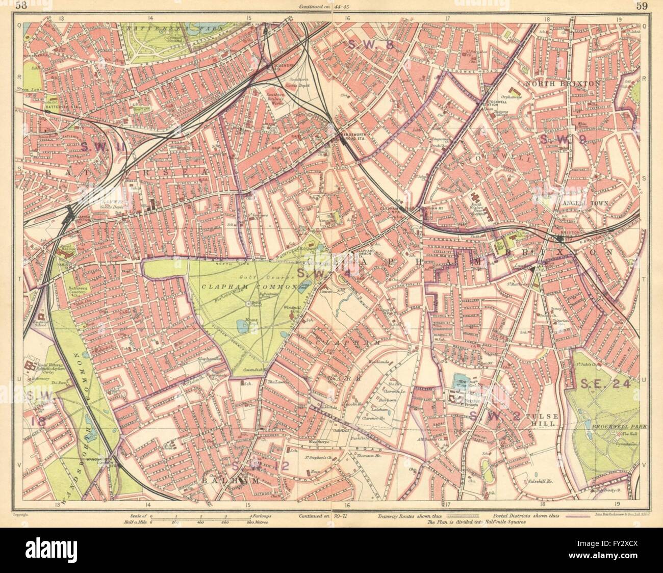 LONDON S:Battersea Clapham Stockwell Brixton Lambeth Balham TulseHill, 1925 map Stock Photo
