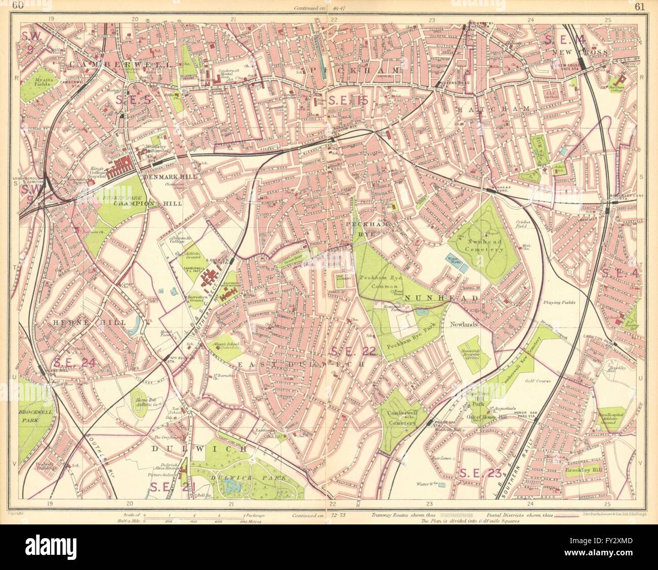 LONDON S:Camberwell Peckham Denmark/Herne Hill Dulwich New Cross Gate, 1930 map Stock Photo