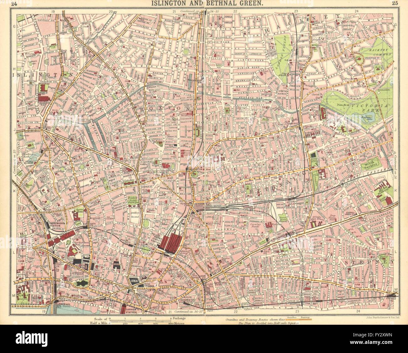 LONDON E:Islington Bethnal Green Hoxton City Stepney Shadwell Hackney, 1921 map Stock Photo