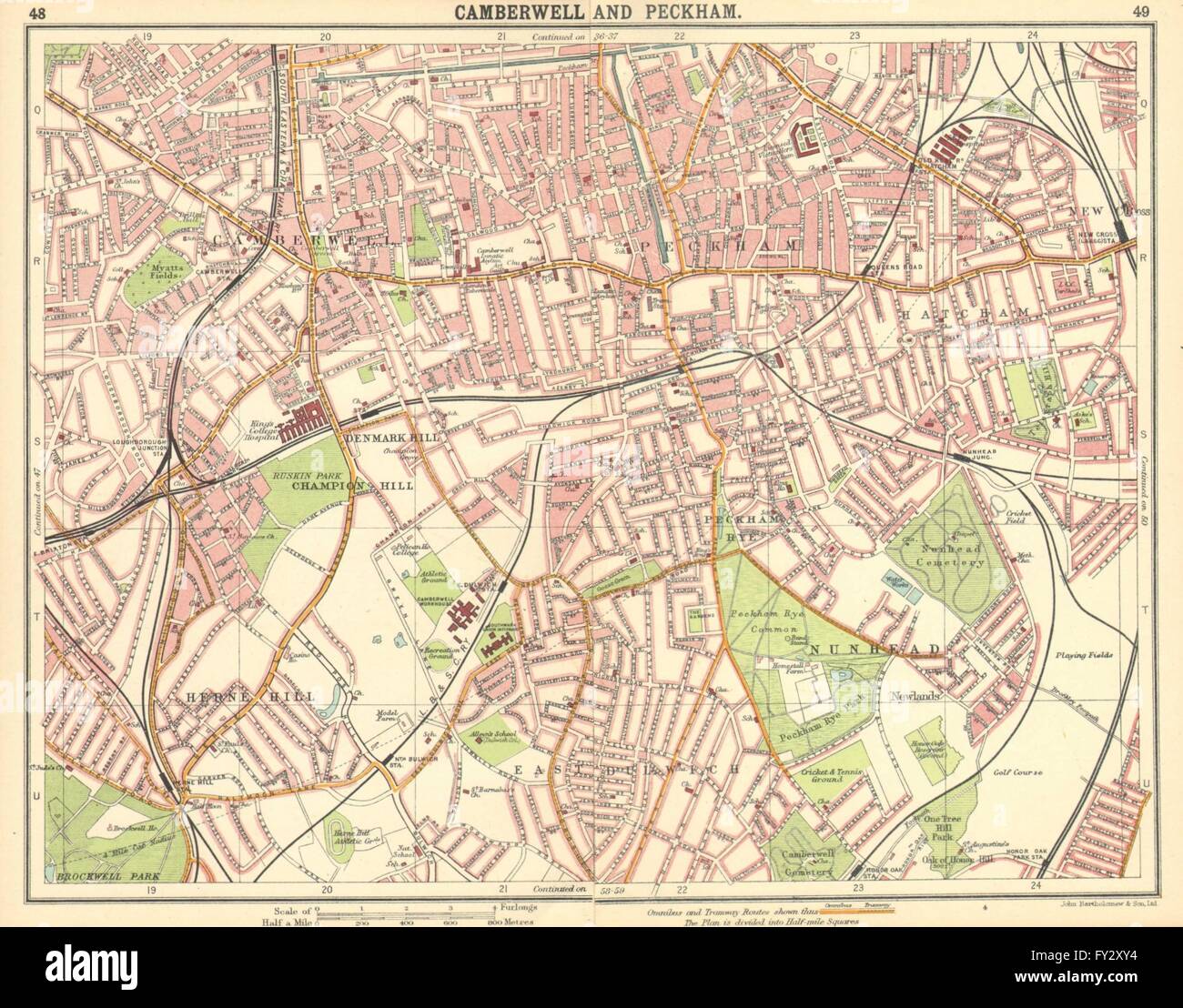 LONDON S:Camberwell Peckham Denmark/Herne Hill Dulwich New Cross Gate, 1921 map Stock Photo