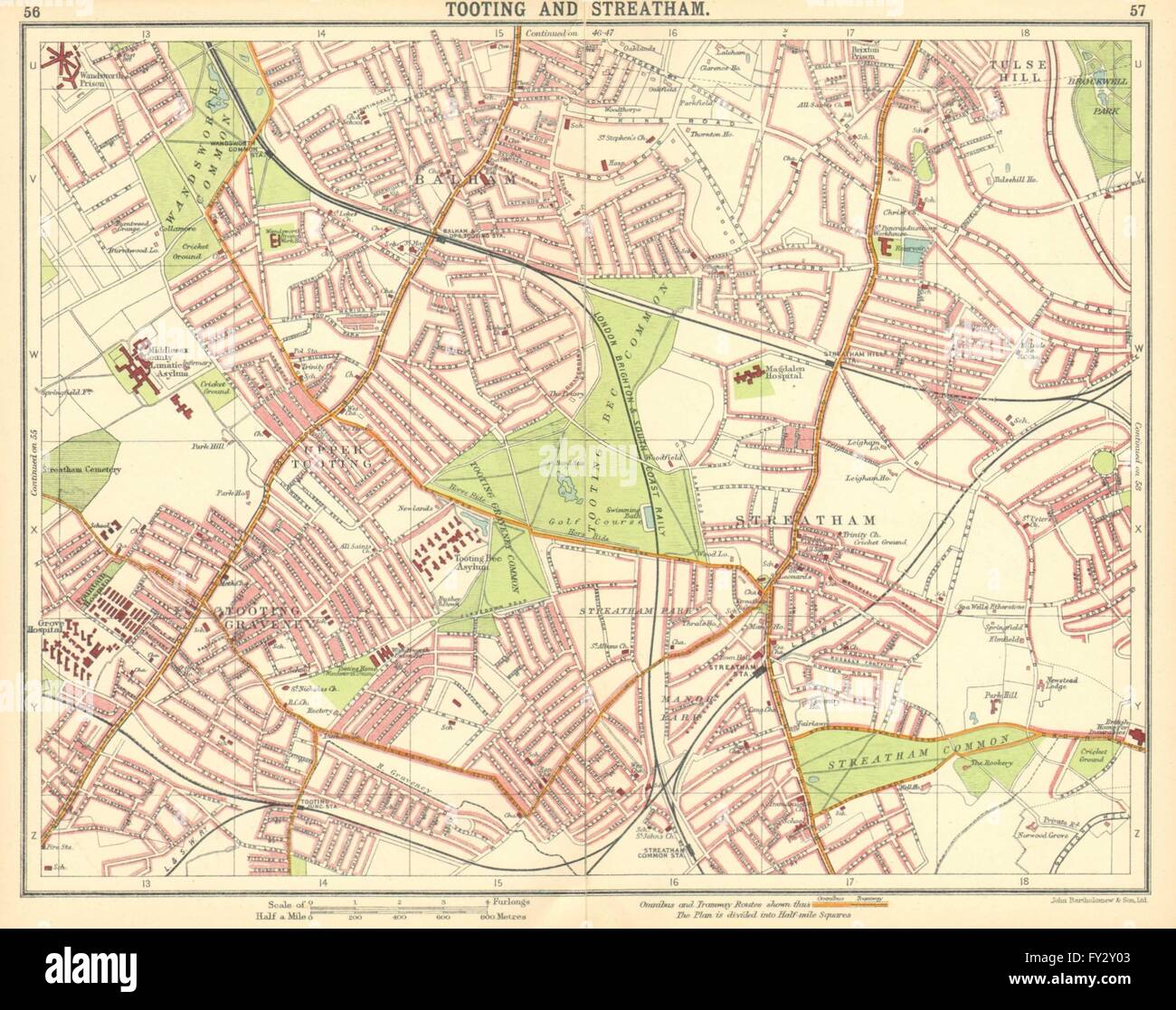 LONDON S: Upper Tooting Graveney Streatham Balham Tulse Hill, 1921 old map Stock Photo