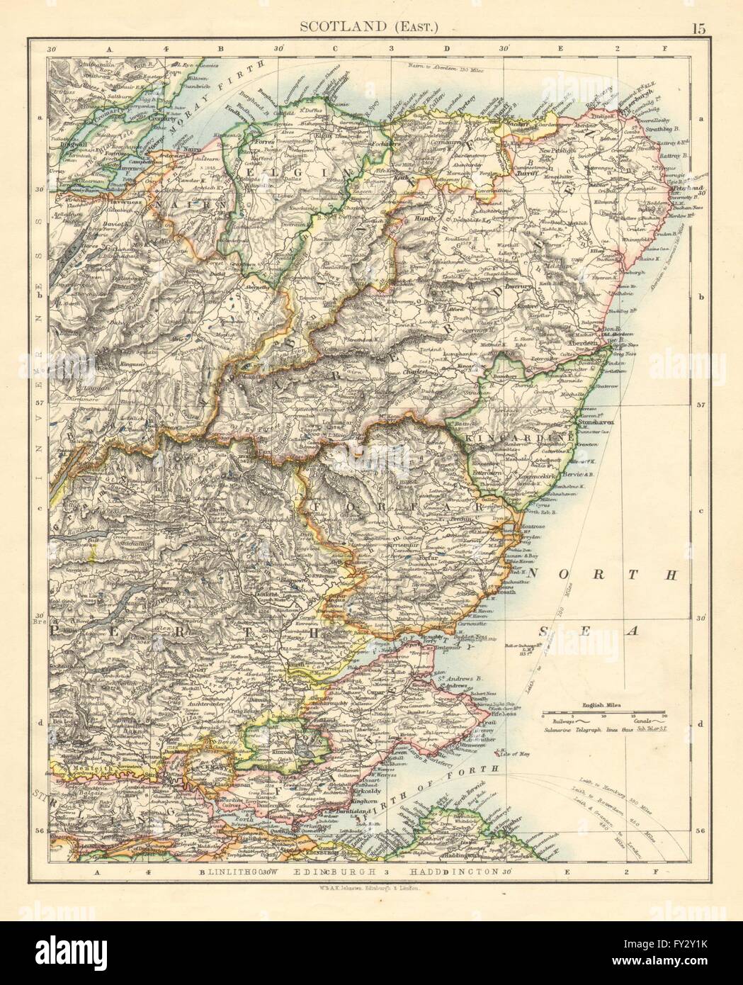 SCOTLAND EAST. Grampian Tayside Fife Firth of Forth Aberdeen.JOHNSTON, 1899 map Stock Photo