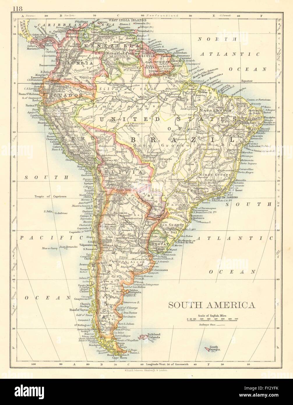 SOUTH AMERICA Bolivia Includes Acre Now In Brazil JOHNSTON 1899 Old   South America Bolivia Includes Acre Now In Brazil Johnston 1899 Old FY2YFK 