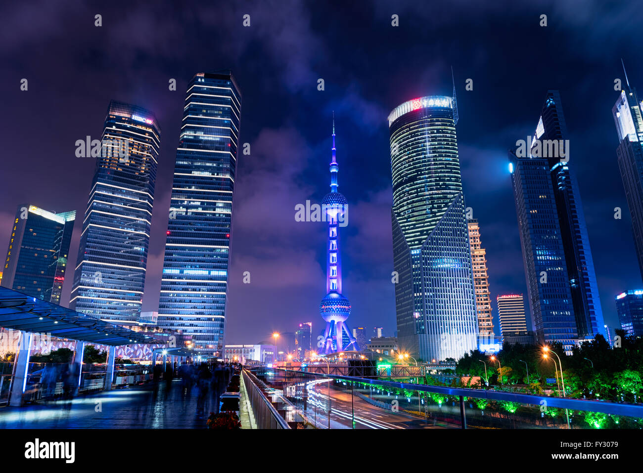 Oriental Pearl Tower and Bank of China Tower at Lujiazui. Since the early 1990s, Lujiazui has been developed specifically as a n Stock Photo