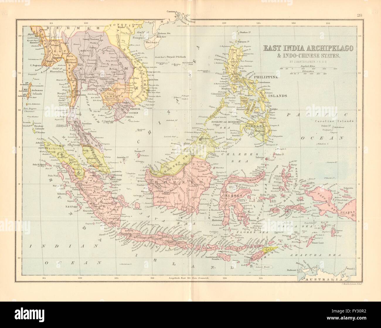 EAST INDIES & INDOCHINA. Aceh Sulu Brunei Sultanates.Malacca Singapore, 1876 map Stock Photo