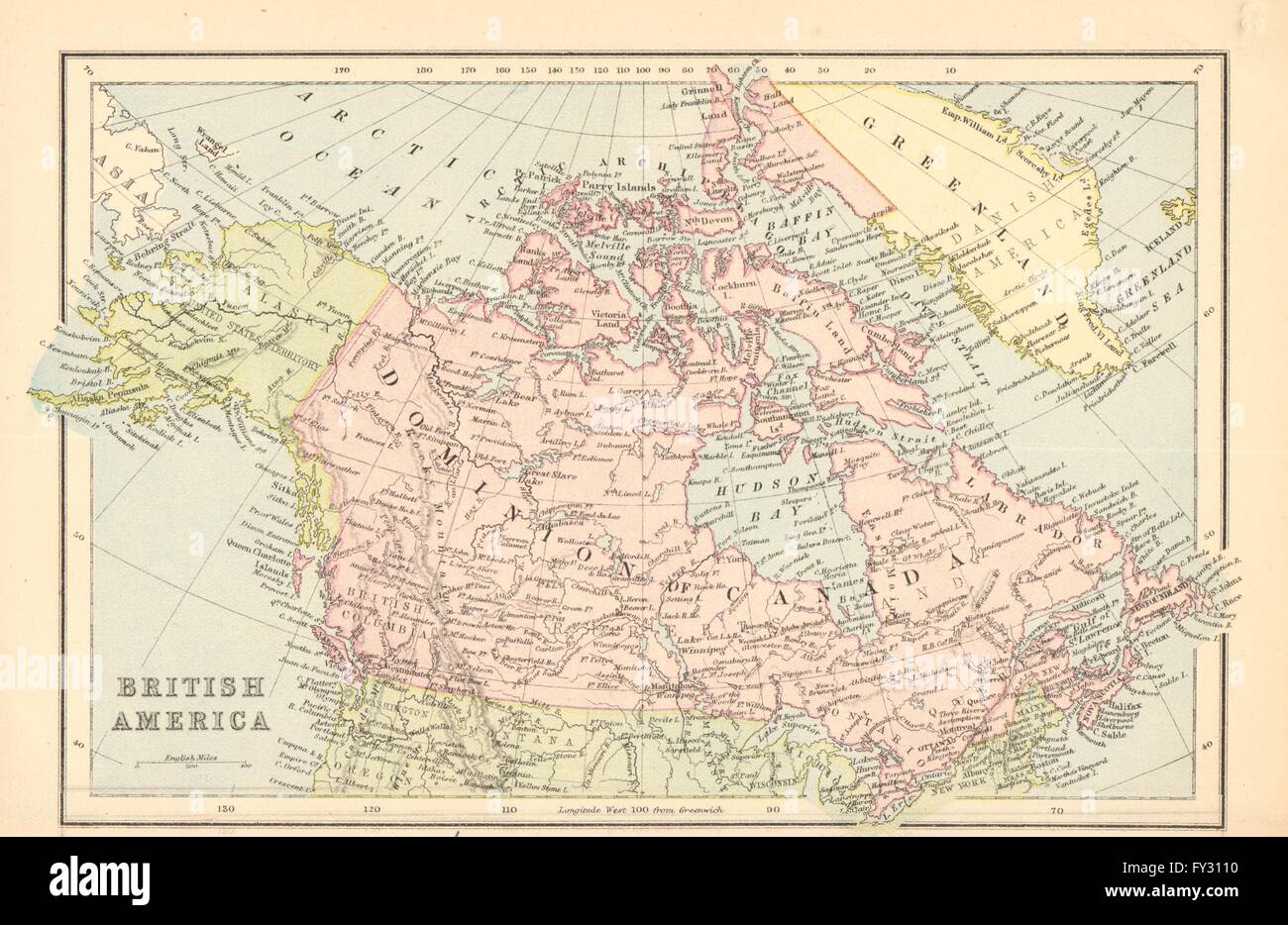 BRITISH AMERICA. Dominion of Canada.Shows part of Greenland as British, 1876 map Stock Photo
